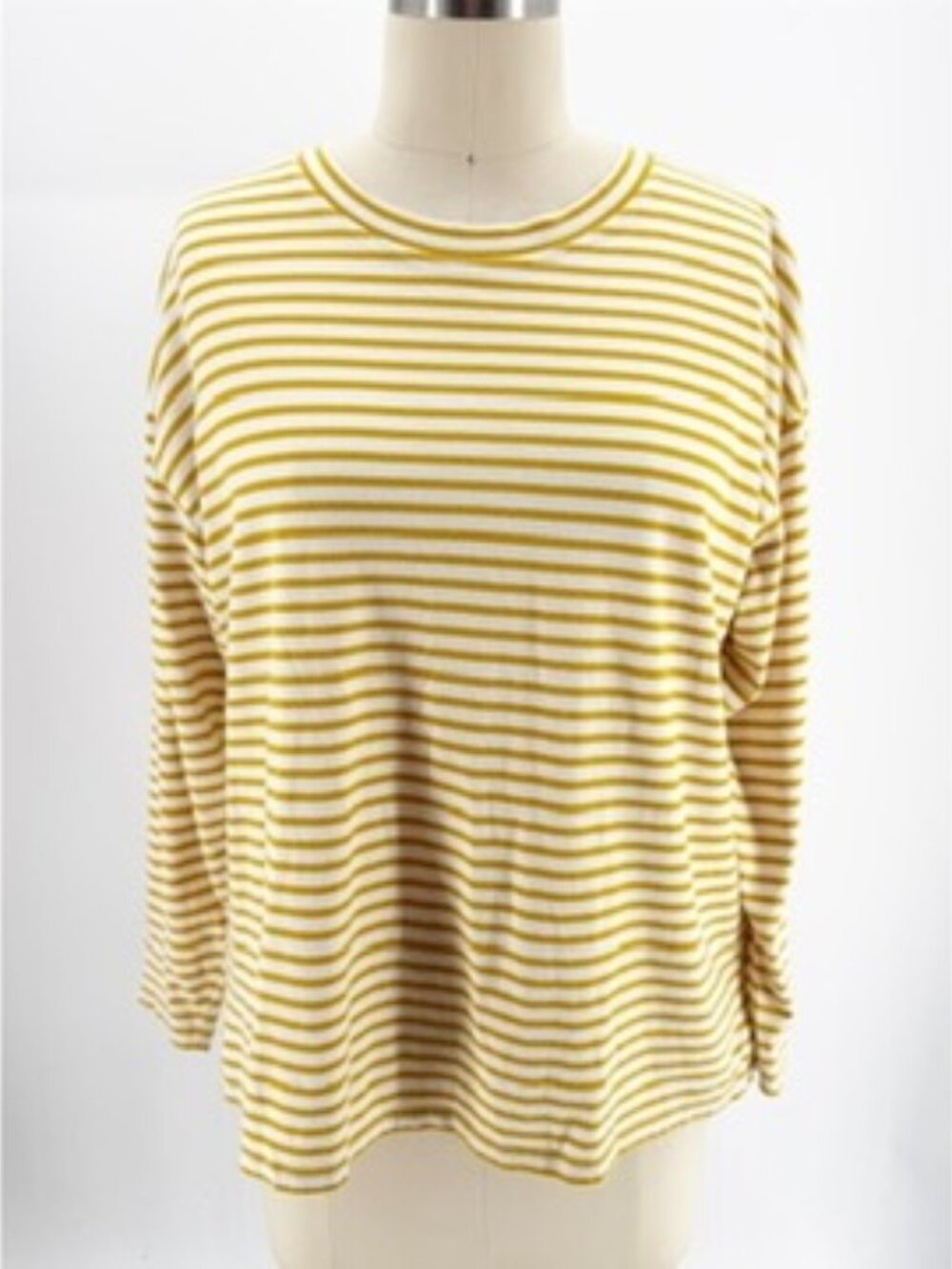 AYR French Fry Yellow Striped Crewneck 3/4 Sleeve T Shirt L